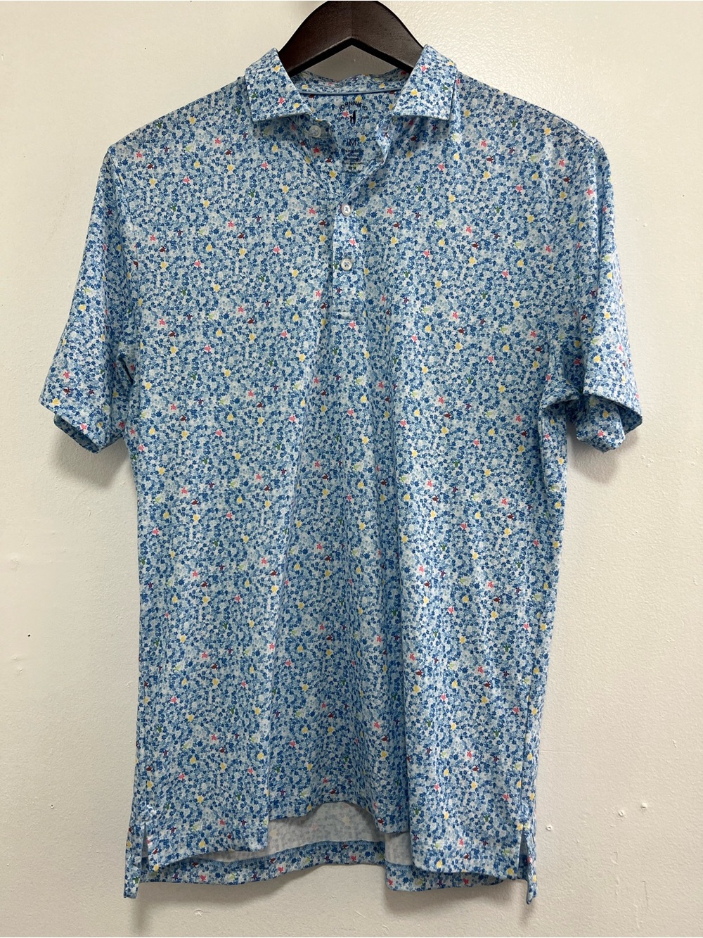 Johnnie-O Blue and White Turtle Micro-floral Performance Polo Shirt